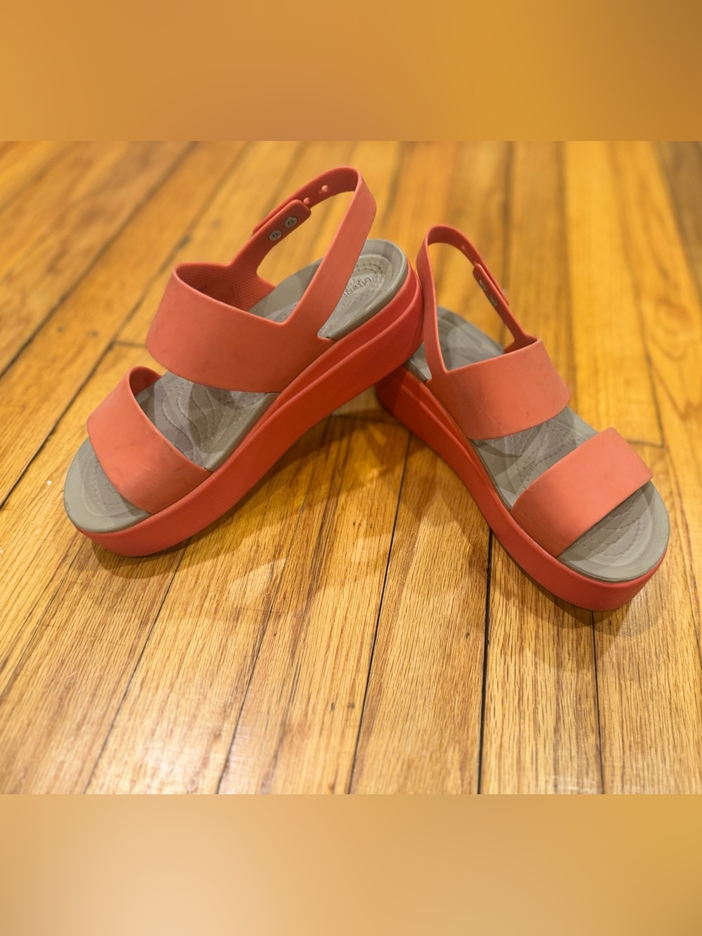CROCS Brooklyn Low Wedge Coral-Red Sandals